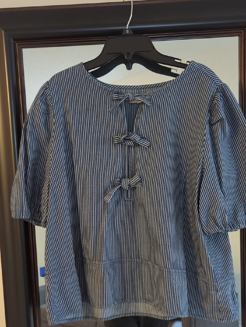 LOFT NWT Blue and White Striped Tie-Front Blouse Size L